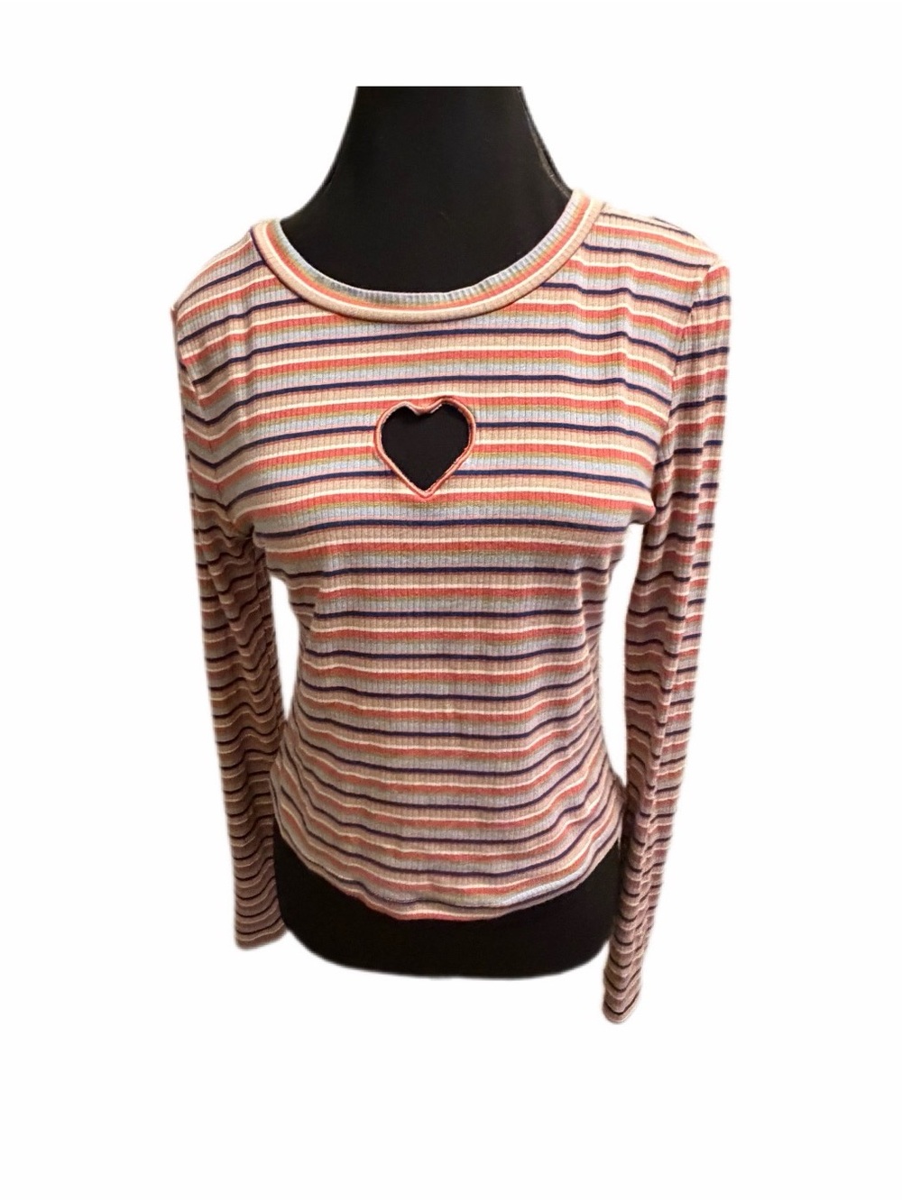Striped Long-Sleeve Heart Cutout longsleeve top